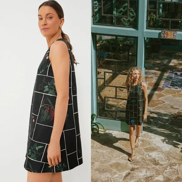 Tuckernuck NEW Black Fresher Buds Woven Grace Sleeveless Mini Dress Size S - Picture 2 of 10